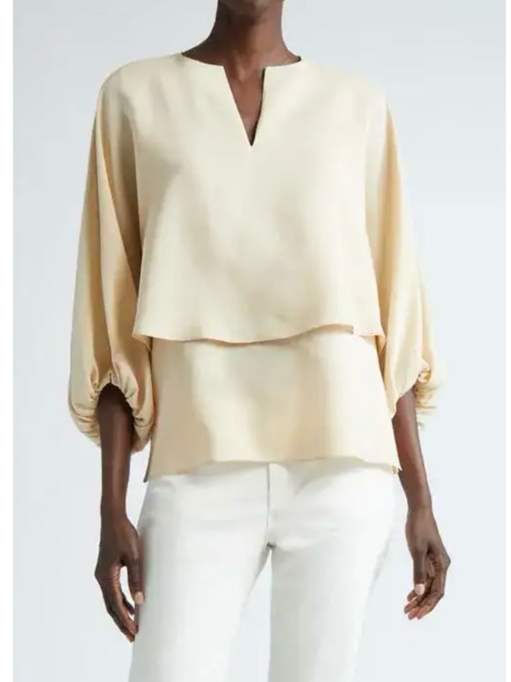 NEW Lafayette 148 New York Bishop Sleeve Layered Silk Top Size M NWOT